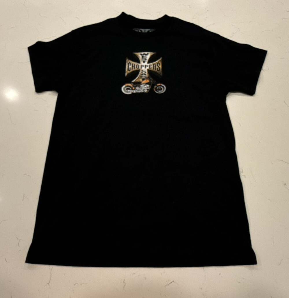 West Coast Choppers Graphic T-Shirt Size M Black Flame Iron Cross